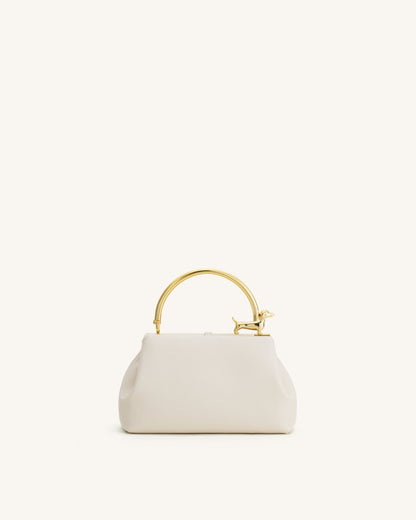 Bruna Dachshund Metal Handle Top Handle Bag - White | JW PEI