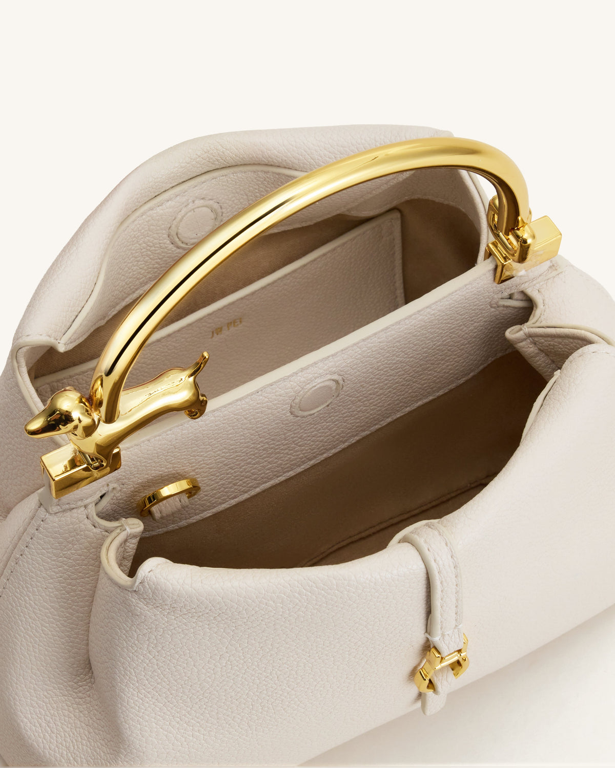 Bruna Dachshund Metal Handle Top Handle Bag - White | JW PEI