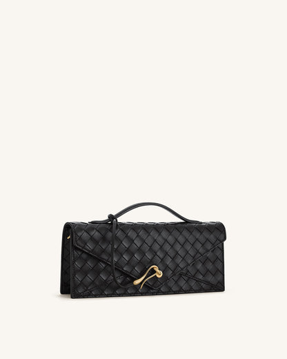 Celeste Woven Textured Envelope Top Handle Bag - Black | JW PEI