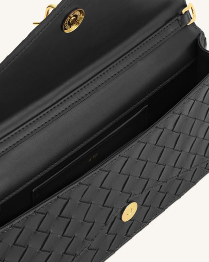 Celeste Woven Textured Envelope Top Handle Bag - Black | JW PEI