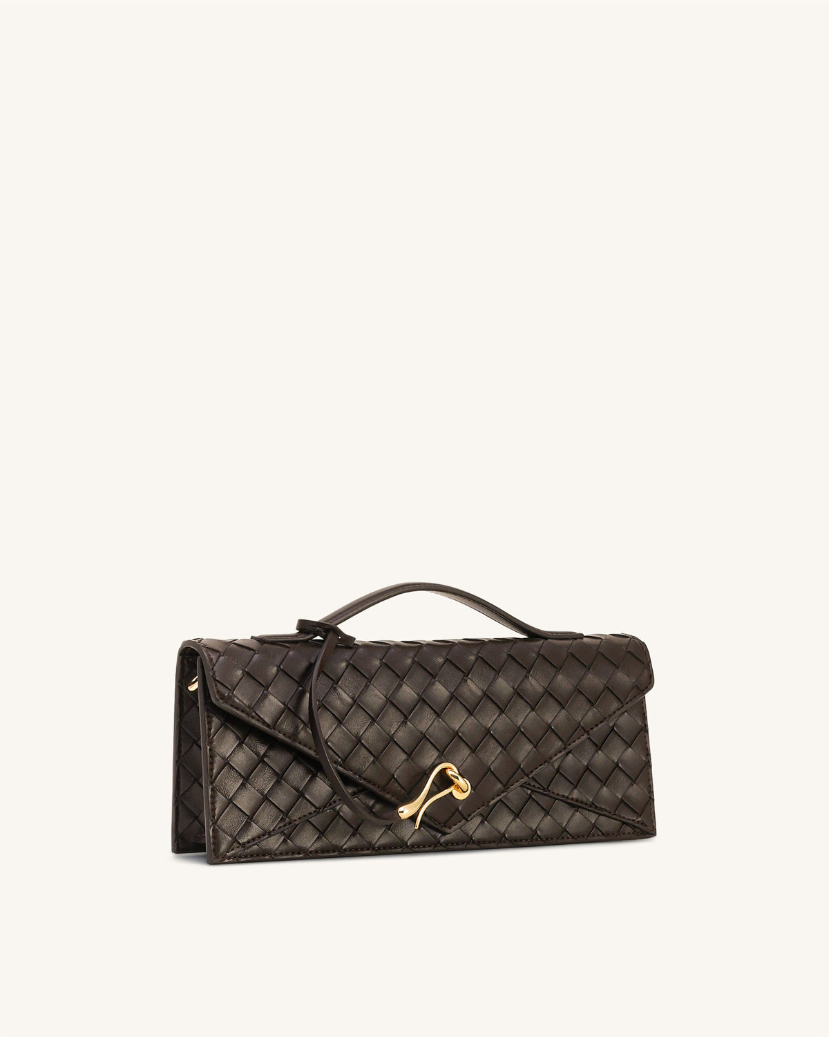 Celeste Woven Textured Envelope Top Handle Bag - Dark Brown | JW PEI