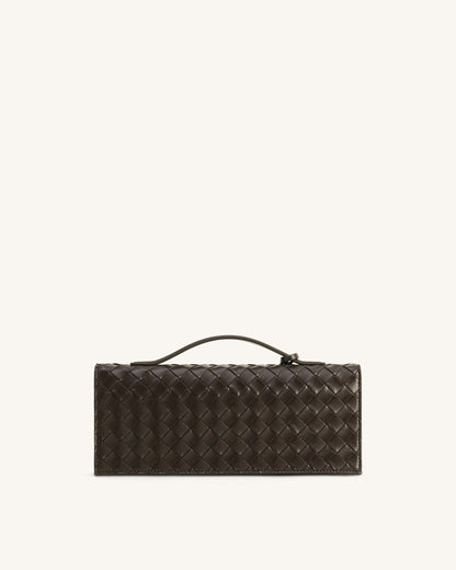 Celeste Woven Textured Envelope Top Handle Bag - Dark Brown | JW PEI