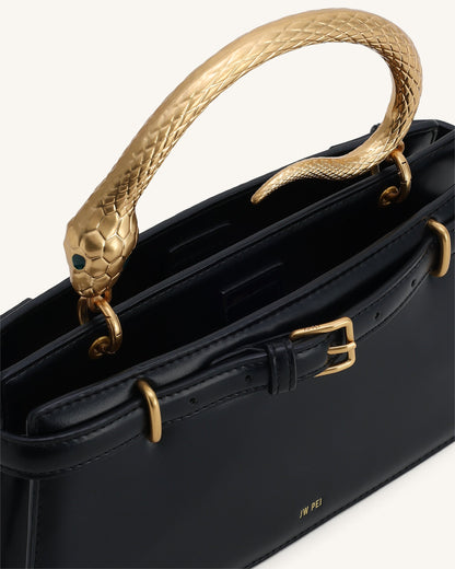 Elena Snake Handle Top Handle Bag - Black | JW PEI
