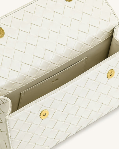 Keyla Weave Texture Top Handle Bag - White | JW PEI