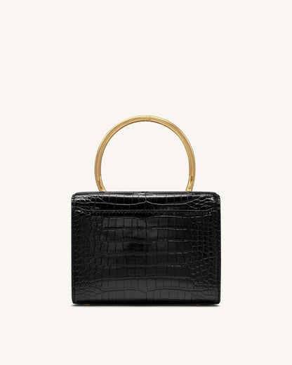 Astrid Calla Lily Metal Handle Top Handle Bag - Black Croc | JW PEI