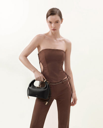 Ellie Metal Ring Embellished Top Handle Bag - Black | JW PEI