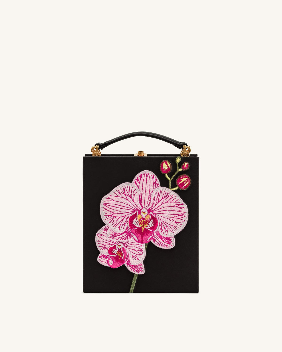 Taya Orchid Motif Book Shape Clutch Bag - Black | JW PEI
