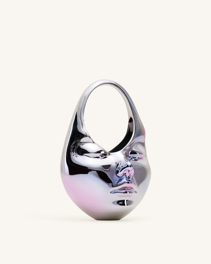 Lillian Face Crescent Top Handle Bag - Silver | JW PEI