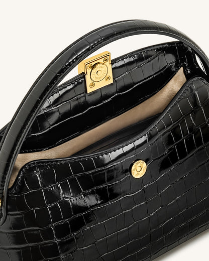 Talia Top Handle Bag - Black Croc | JW PEI