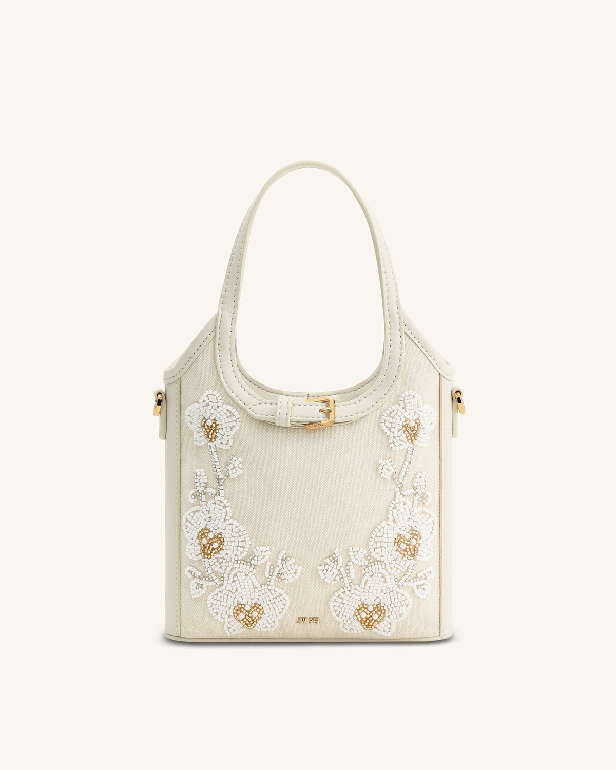 Brooke Mini Belted Embellished Orchid Beaded Top Handle Bag - Ivory | JW PEI