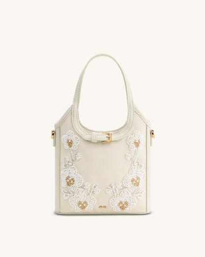 Brooke Mini Belted Embellished Orchid Beaded Top Handle Bag - Ivory | JW PEI