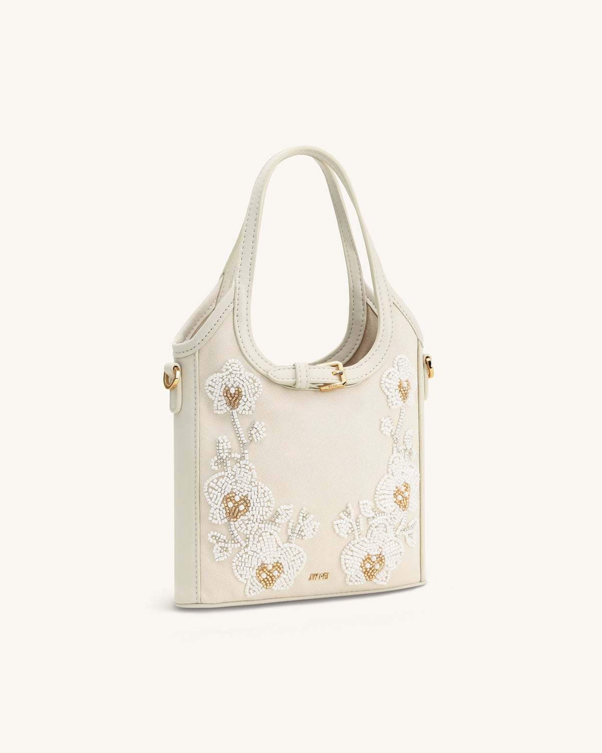 Brooke Mini Belted Embellished Orchid Beaded Top Handle Bag - Ivory | JW PEI