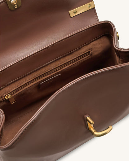 Audrey Flap Lock Top Handle Bag - Brown | JW PEI