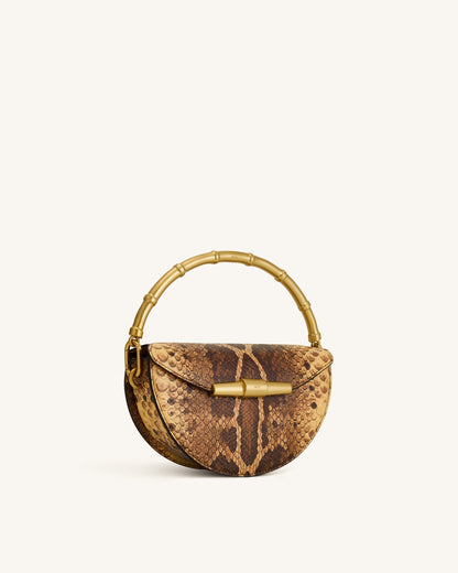 Sylvie Snake Print Half-Moon Top Handle Bag - Yellowish Brown | JW PEI