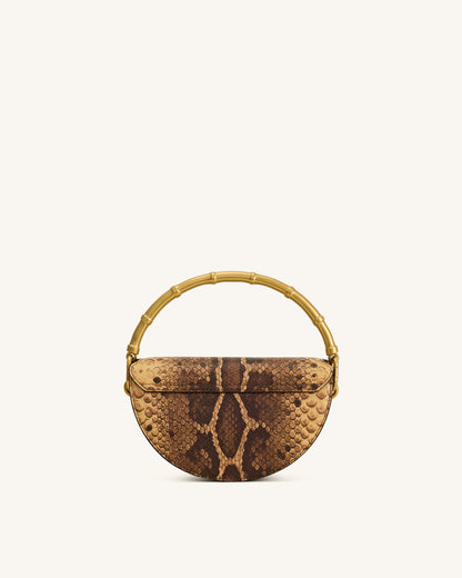 Sylvie Snake Print Half-Moon Top Handle Bag - Yellowish Brown | JW PEI