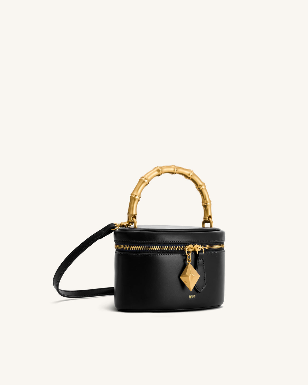 Natalie Metal Geometric Pendant Handle Bag - Black | JW PEI