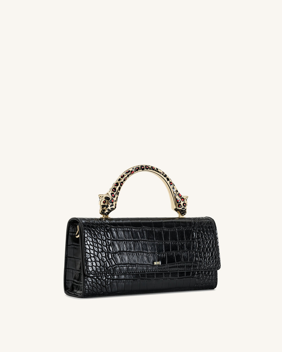 Maya Leopard-Shaped Hardware Handle Top Handle Bag - Black Croc | JW PEI