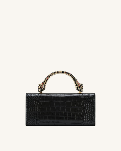 Maya Leopard-Shaped Hardware Handle Top Handle Bag - Black Croc | JW PEI