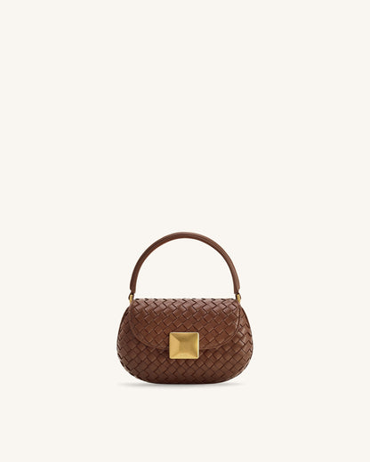 Zuri Hand Woven Round Top Handle Bag - Brown | JW PEI