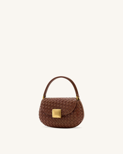Zuri Hand Woven Round Top Handle Bag - Brown | JW PEI