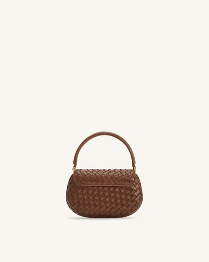 Zuri Hand Woven Round Top Handle Bag - Brown | JW PEI