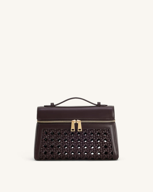 Thea Large Woven Top Handle Bag - Dark Red | JW PEI