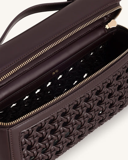 Thea Large Woven Top Handle Bag - Dark Red | JW PEI