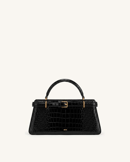 Elena Classic Top Handle Bag - Black Croc | JW PEI