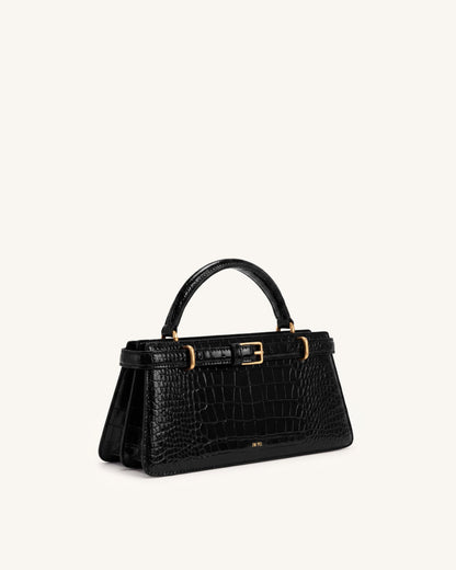 Elena Classic Top Handle Bag - Black Croc | JW PEI