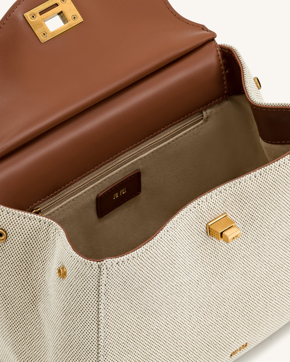 Lucia Classic Top Handbag - Brown Canvas | JW PEI