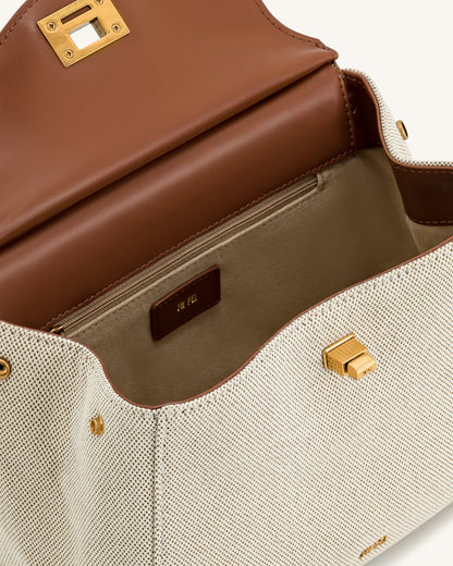 Lucia Classic Top Handbag - Brown Canvas | JW PEI