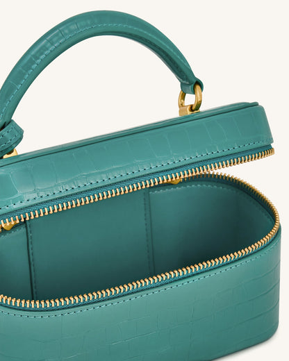 Cleo Box Shape Top Handle Bag - Green Croc | JW PEI