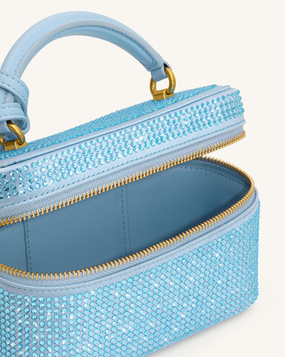 Cleo Artificial Crystal Box Shape Top Handle Bag - Blue | JW PEI