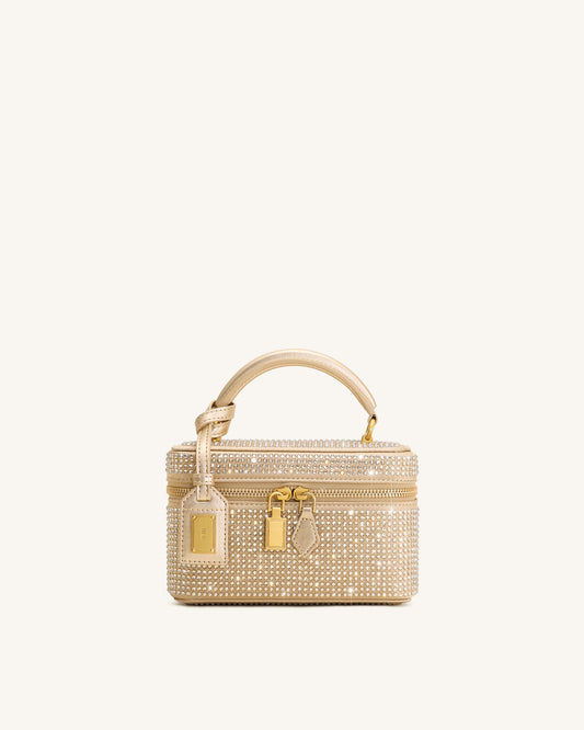 Cleo Artificial Crystal Box Shape Top Handle Bag - Champagne | JW PEI