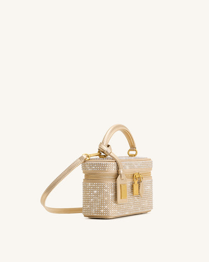 Cleo Artificial Crystal Box Shape Top Handle Bag - Champagne | JW PEI
