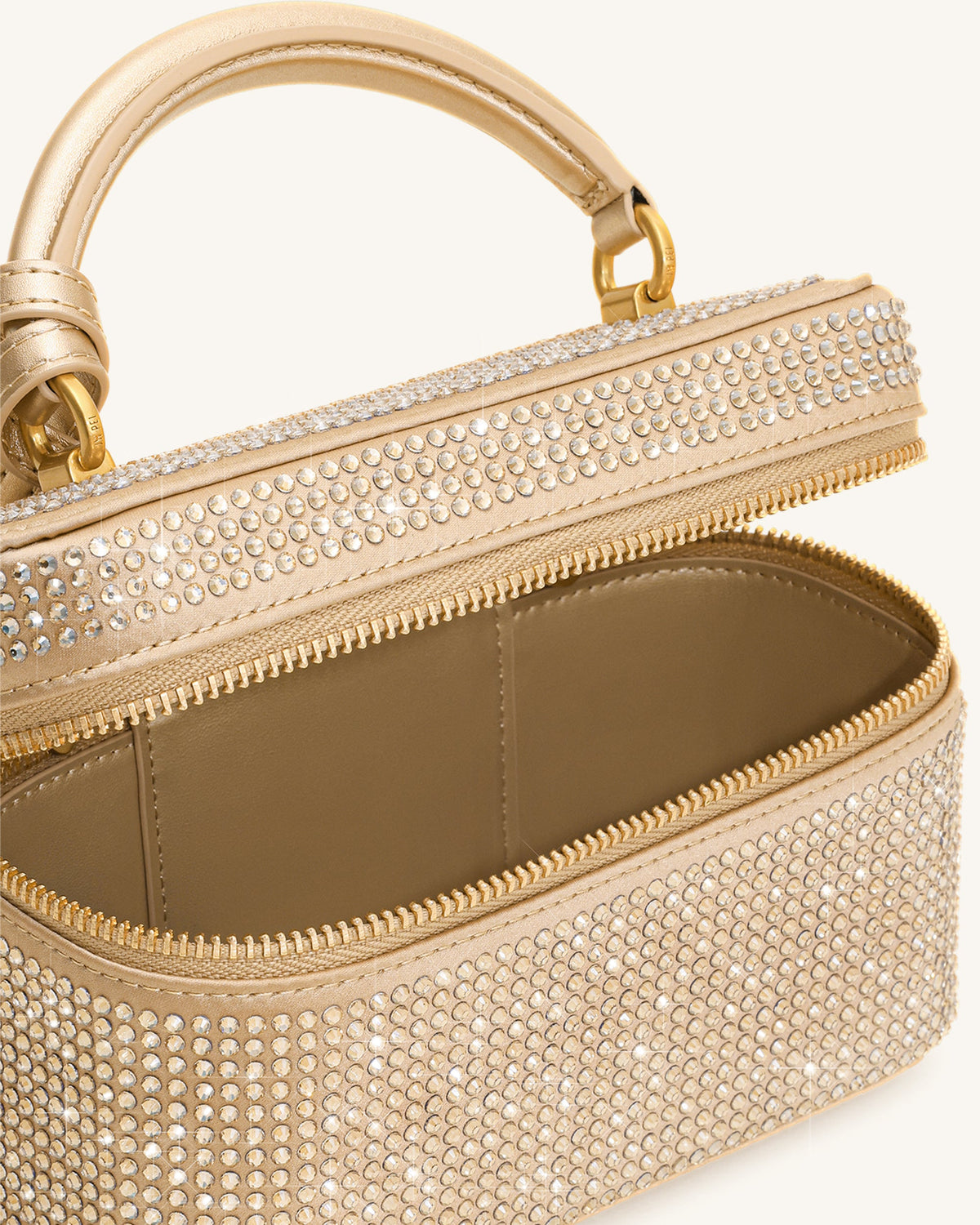 Cleo Artificial Crystal Box Shape Top Handle Bag - Champagne | JW PEI