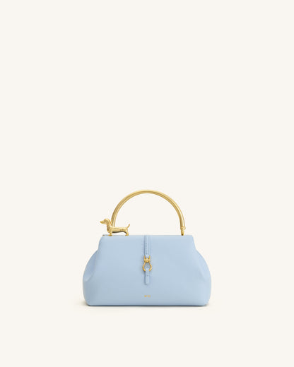 Bruna Dachshund Metal Handle Top Handle Bag - Light Blue | JW PEI