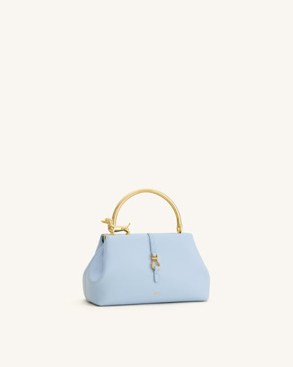 Bruna Dachshund Metal Handle Top Handle Bag - Light Blue | JW PEI