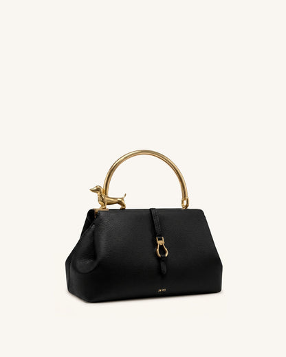 Bruna Dachshund Metal Handle Top Handle Bag - Black | JW PEI