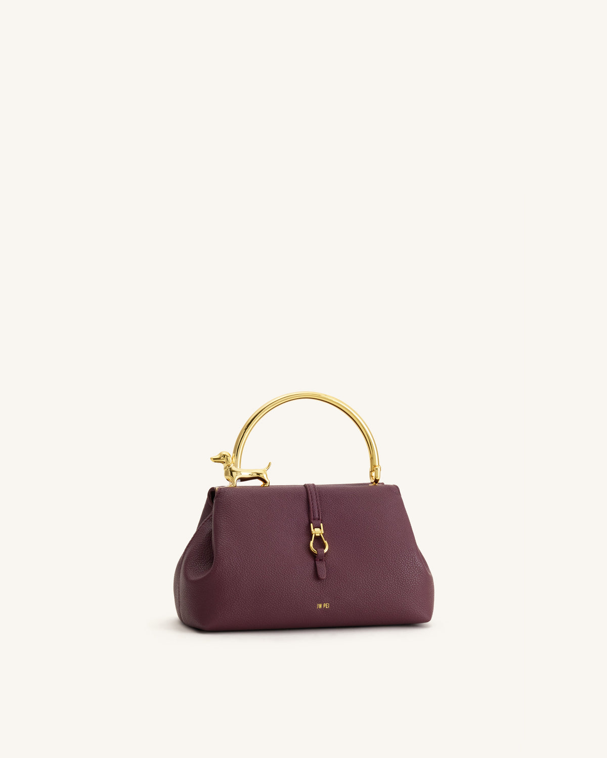 Bruna Dachshund Metal Handle Top Handle Bag - Burgundy | JW PEI