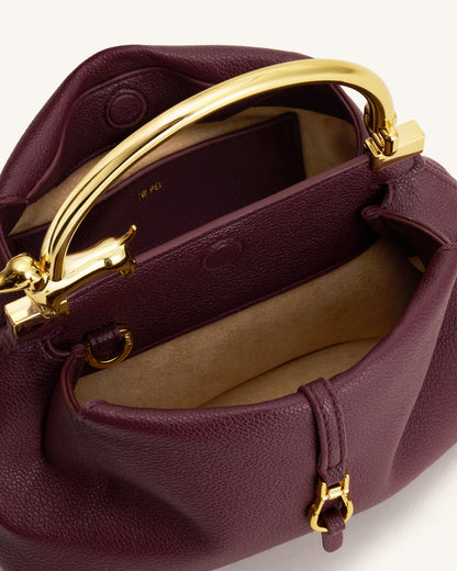 Bruna Dachshund Metal Handle Top Handle Bag - Burgundy | JW PEI