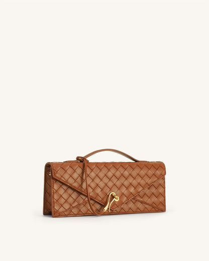 Celeste Woven Textured Envelope Top Handle Bag - Brown | JW PEI