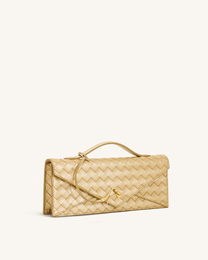 Celeste Woven Textured Envelope Top Handle Bag - Champagne Gold | JW PEI