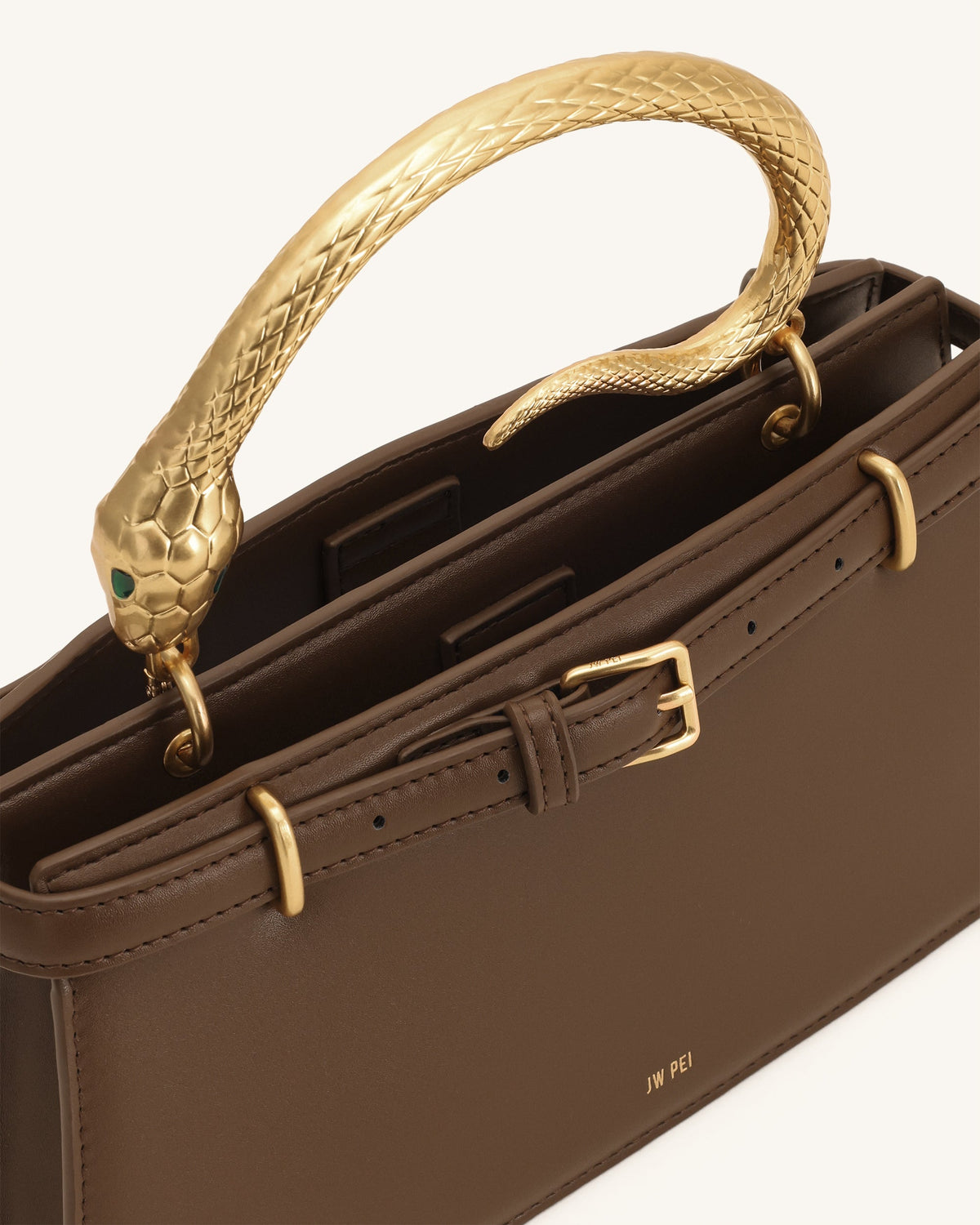 Elena Snake Handle Top Handle Bag - Dark Brown | JW PEI