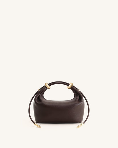 Ellie Metal Ring Embellished Top Handle Bag - Dark Brown | JW PEI