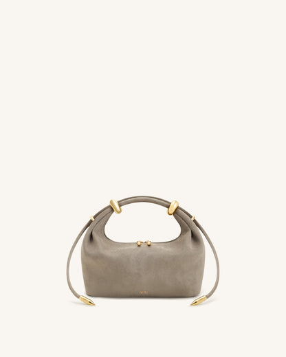 Ellie Faux Suede Metal Ring Embellished Top Handle Bag - Grey | JW PEI