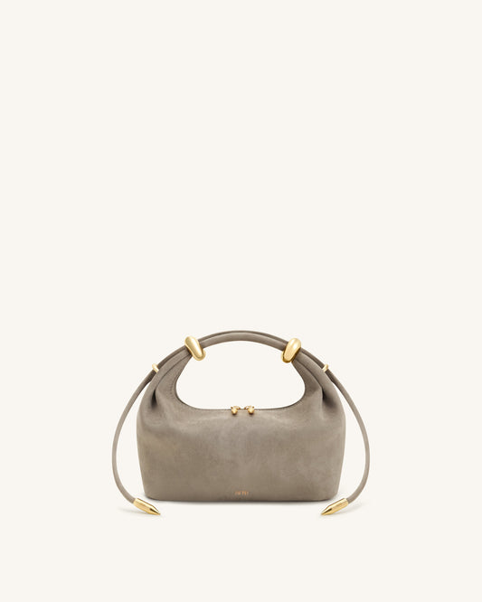 Ellie Faux Suede Metal Ring Embellished Top Handle Bag - Grey | JW PEI