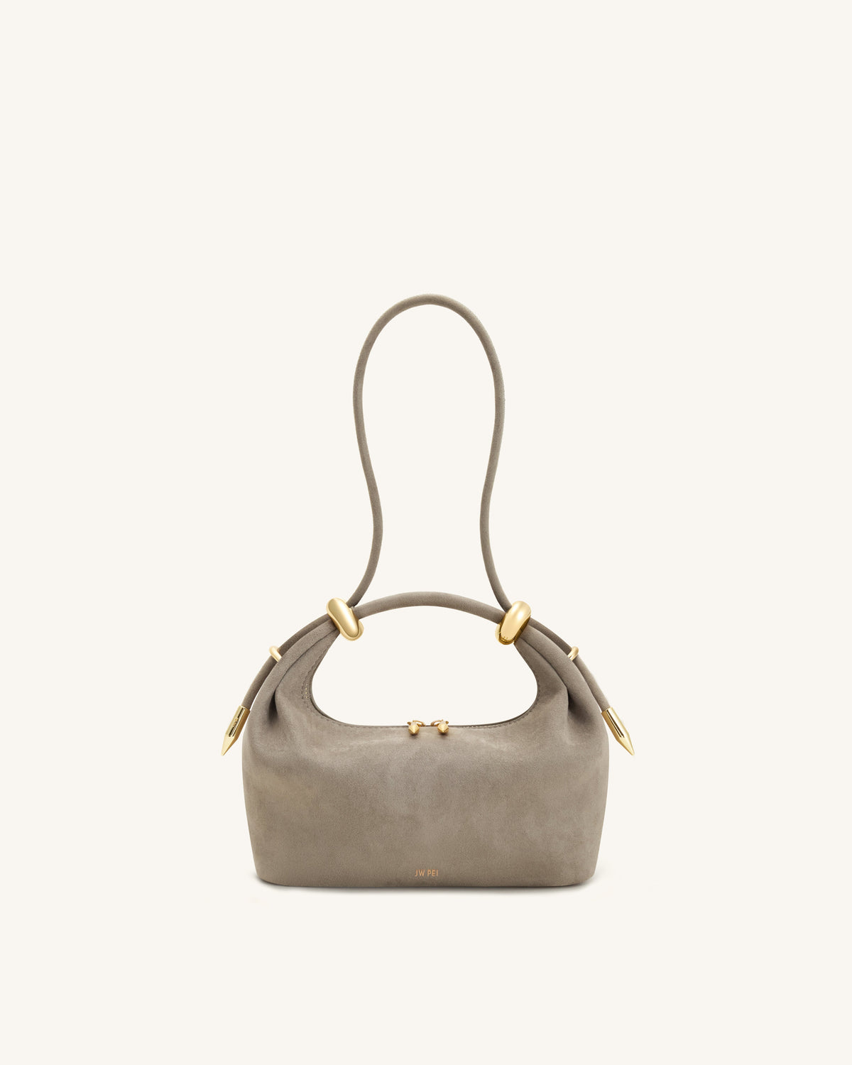 Ellie Faux Suede Metal Ring Embellished Top Handle Bag - Grey | JW PEI