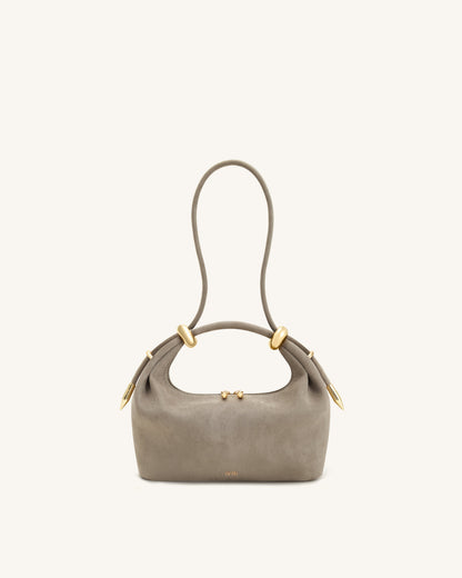 Ellie Faux Suede Metal Ring Embellished Top Handle Bag - Grey | JW PEI
