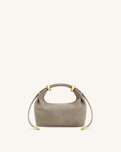 Ellie Faux Suede Metal Ring Embellished Top Handle Bag - Grey | JW PEI